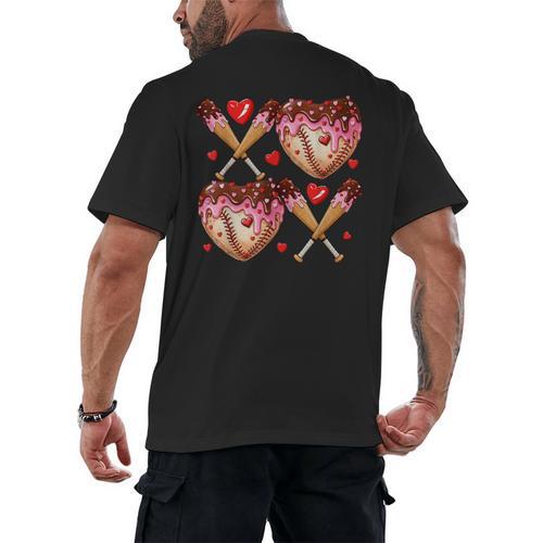 Valentines Day Drip Heart Baseball XOXO Boys Kids Men Sport Men's Back Print T-Shirt - Sportilla