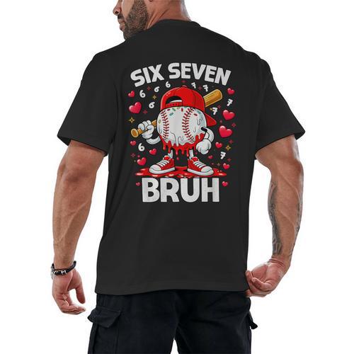 Valentines Day Six Seven Bruh 6 7 Meme Baseball Drip Boys Men's Back Print T-Shirt - Sportilla