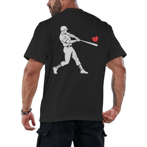 Valentines US Baseball Player Silhouette Heart Men's Back Print T-Shirt - Sportilla