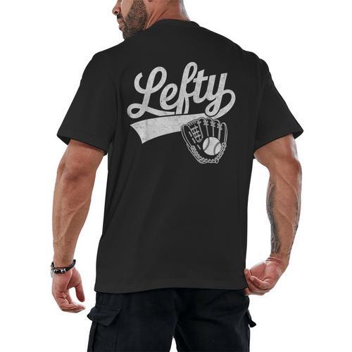 Vintage Baseball Tee Lefty Left Handed Baseball Player Men's Back Print T-Shirt - Sportilla