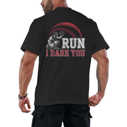 Vintage Humor Baseball Apparel Run I Dare You Men's Back Print T-Shirt - Sportilla
