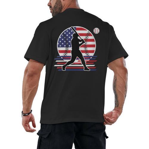 Women's Batter Patriotic American Flag Baseball Silks Men's Back Print T-Shirt - Sportilla