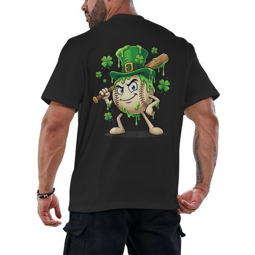 Women's St Patricks Day Baseball Leprechaun Shamrock Player Boys Kid Men's Back Print T-Shirt - Sportilla