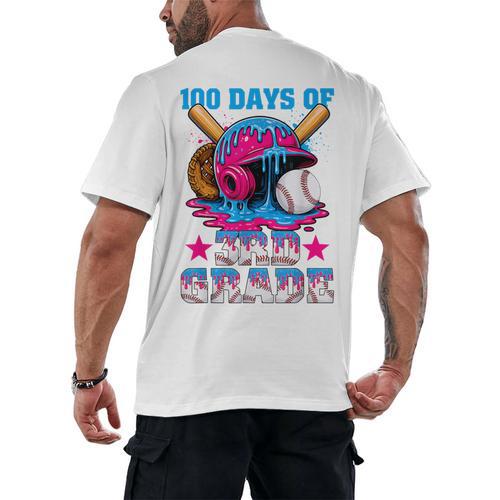 100 Days Of 3rd Grade Baseball 100th Day Of School Boys Kids Men's Back Print T-Shirt - Sportilla