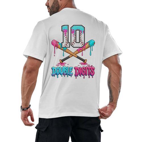 Baseball 10 Year Old Ice Cream Drip 10th Bday Double Digits Men's Back Print T-Shirt - Sportilla