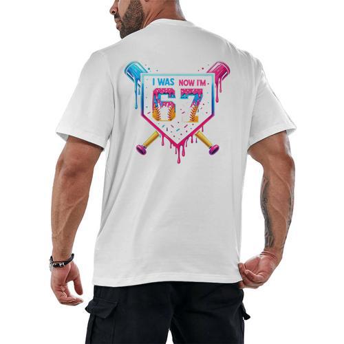 Baseball Drip I Was 6 Now I'm 7 67 Meme 7th Birthday Men's Back Print T-Shirt - Sportilla