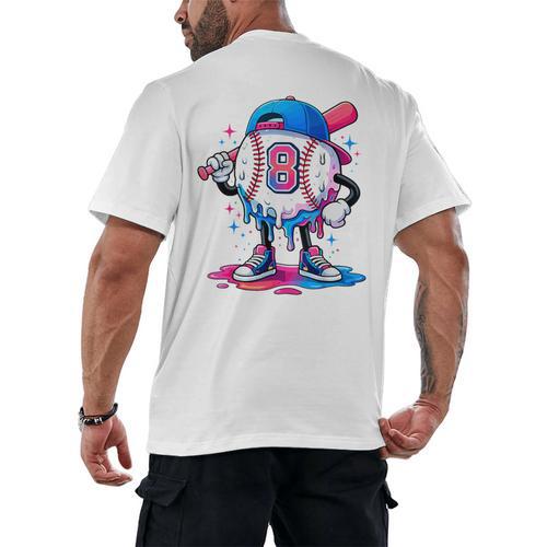 Baseball Drip 8th 8 Year Old Birthday Boys Pitcher Player Men's Back Print T-Shirt - Sportilla