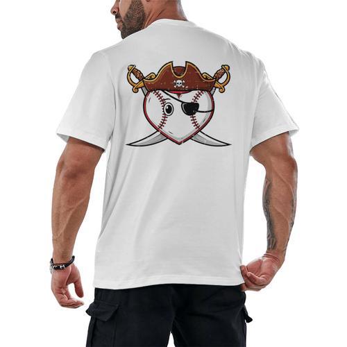Baseball Heart Pirate Hat Crossed Swords Men Boys Kids Youth Premium Tri-Blend Men's Back Print T-Shirt - Sportilla