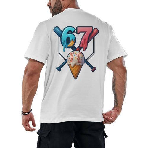 Baseball Ice Cream Drip 67 Six Seven Gen Alpha Slang Meme Men's Back Print T-Shirt - Sportilla