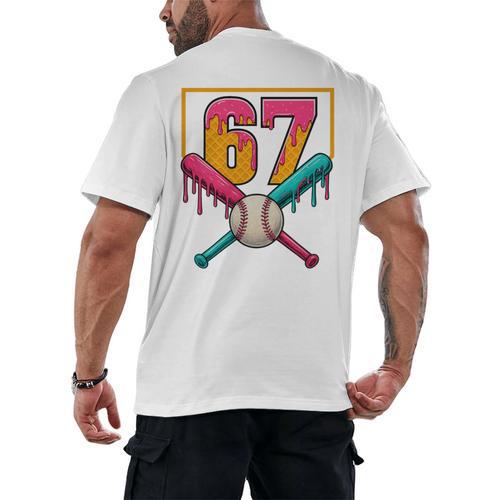 Baseball Ice Cream Drip Number 67 Player 67th Birthday Premium Tri-Blend Men's Back Print T-Shirt - Sportilla