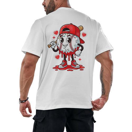 Baseball Ice Cream Valentine Dripping Game Day Men Boys Kids Men's Back Print T-Shirt - Sportilla