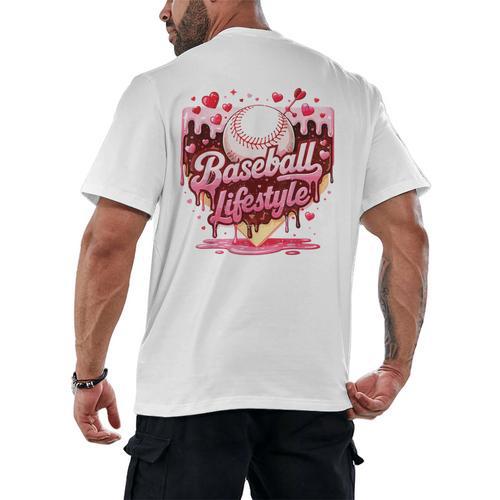 Boys Valentine Baseball Lifestyle Home Plate Ice-Cream Drip Men's Back Print T-Shirt - Sportilla