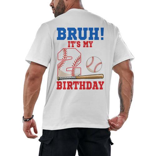 Bruh It's My 2nd Birthday Boy Baseball Themed Party Men's Back Print T-Shirt - Sportilla