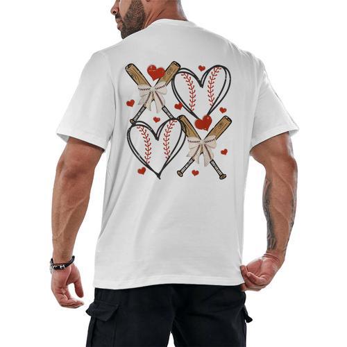 Coquette Bow XOXO Baseball Lover Heart Valentine Game Day Men's Back Print T-Shirt - Sportilla