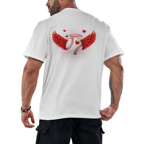 Cute Baseball &Cupid Wings Happy Valentines Boys Men Men's Back Print T-Shirt - Sportilla