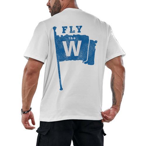 Fly The W Chicago Baseball Winning Flag Distressed Premium Tri-Blend Men's Back Print T-Shirt - Sportilla