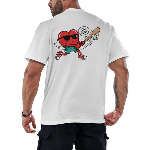 Heart Valentines Day Baseball Men Boys Kids Teens Men's Back Print T-Shirt - Sportilla