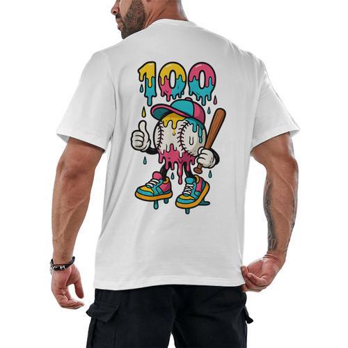 Ice Cream Drip Baseball Party 100 Days Of School Teacher Men's Back Print T-Shirt - Sportilla