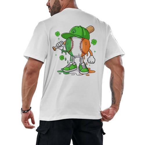 Kids Boys St Patricks Day Irish Flag Kids Baseball Ice Cream Drip Men's Back Print T-Shirt - Sportilla