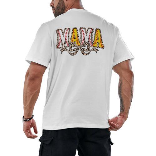 Leopard Baseball Softball Mama Bow Softball Baseball Mom Men's Back Print T-Shirt - Sportilla