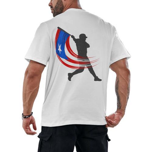 Puerto Rico Baseball Flag Player Boricua Heritage Sports Men's Back Print T-Shirt - Sportilla