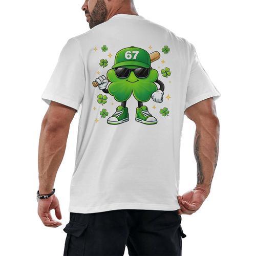 Shamrocks Playing Baseball St Patricks Day 6 7 Meme Men Boys Men's Back Print T-Shirt - Sportilla