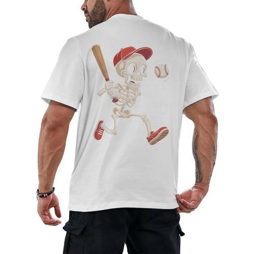 Skeleton Batting Baseball Halloween Boys Men Kids Men's Back Print T-Shirt - Sportilla