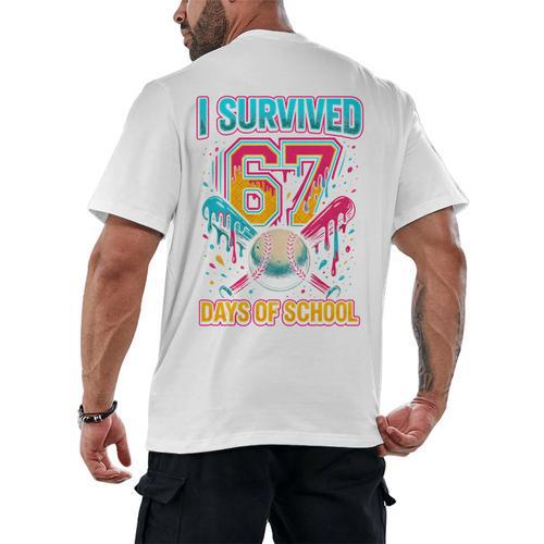 I Survived 67 Days Of School Baseball Drip Six Seven Meme Men's Back Print T-Shirt - Sportilla