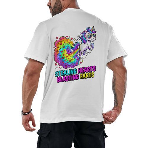 Unicorn Fart Valentine Stealing Hearts Blasting Farts Raglan Baseball Tee Men's Back Print T-Shirt - Sportilla