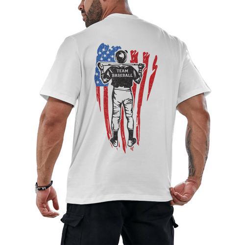 US Flag Baseball Player Batter Sport Lover Team Coach Family Men's Back Print T-Shirt - Sportilla