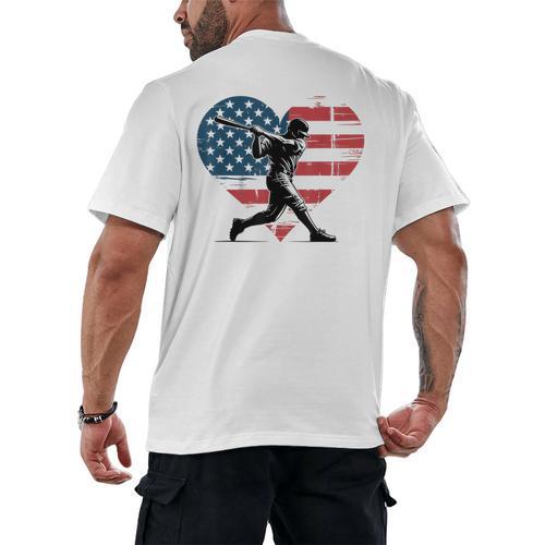 Valentines Baseball Batter Silhouette Heart Men Boys Kid Men's Back Print T-Shirt - Sportilla