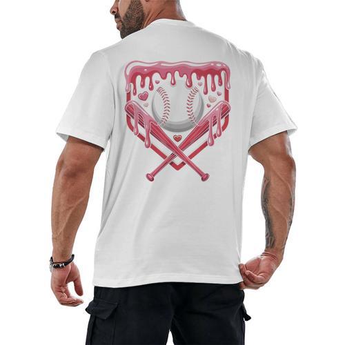 Valentines Baseball Boys Ice Cream Drip Heart Youth Kids Men's Back Print T-Shirt - Sportilla
