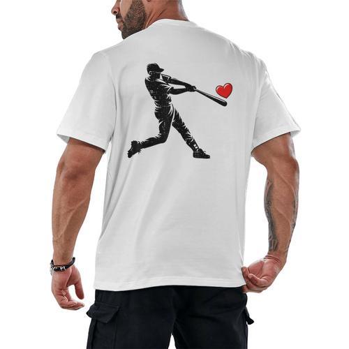 Valentines Day Baseball Batter Silhouette Heart Men Boys Kid Men's Back Print T-Shirt - Sportilla