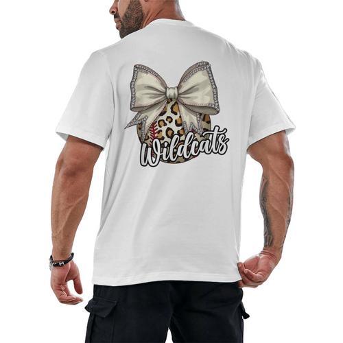 Wildcats Baseball Leopard Print Coquette Bow Mascot Game Day Men's Back Print T-Shirt - Sportilla