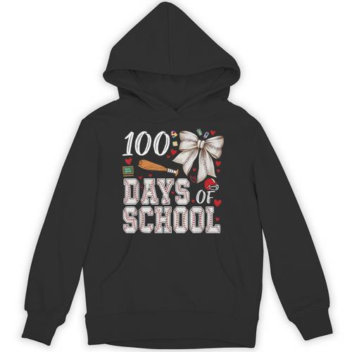 100 Days Of School Baseball 100th Day Of School Coquette Bow Unisex Hoodie - Sportilla