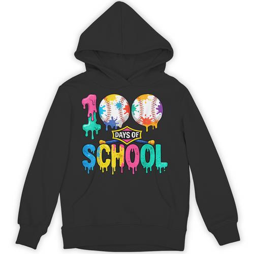 100 Days Of School Baseball Boys Kids Colorful 100th Day Unisex Hoodie - Sportilla