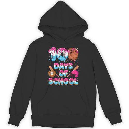 100 Days Of School Baseball Donut Dripping Teacher Boys Kids Unisex Hoodie - Sportilla