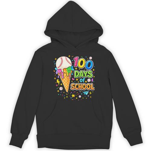 100 Days Of School Baseball Ice Cream Drip Boys Kids Player Unisex Hoodie - Sportilla