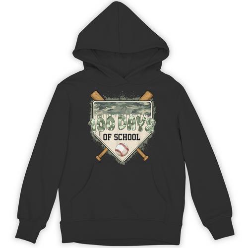 100 Days Of School Home Plate Camo Baseball Dripping Boys Unisex Hoodie - Sportilla