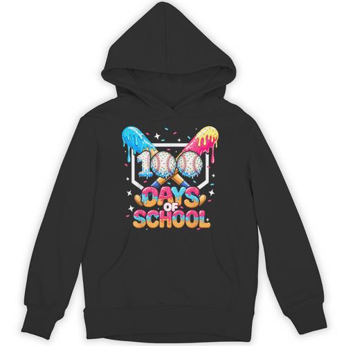 100 Days Of School Ice Cream Baseball Player For Kids Boys Unisex Hoodie - Sportilla