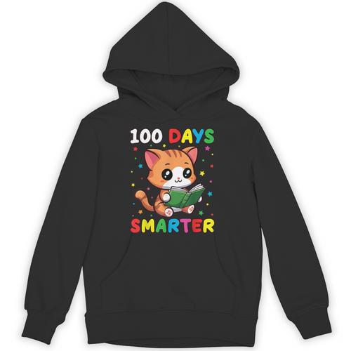 100 Days Smarter Happy Cute Cat Reading A Book Unisex Hoodie - Bookorys