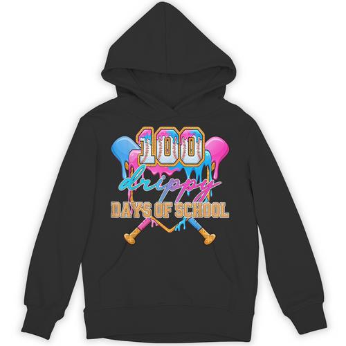100 Drippy Days Of School Baseball Ice Cream Drip Boys Kids Unisex Hoodie - Sportilla