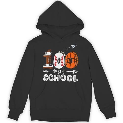 100th Day Of School Basketball Baseball Football Kids Boys Unisex Hoodie - Sportilla