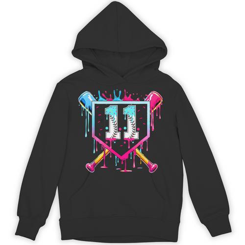 11th Birthday Boys Baseball Ice Cream Drip Boys Baseball Unisex Hoodie - Sportilla
