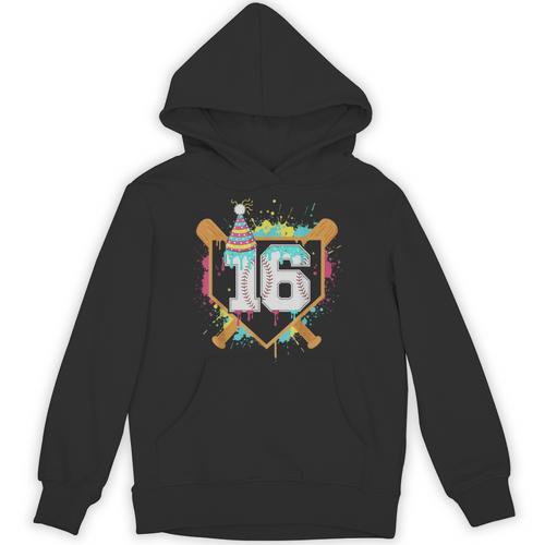 16th Birthday Baseball Drip Number 16 Year Old Birthday Boy Unisex Hoodie - Sportilla