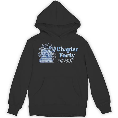 1986 Chapter Forty 40th Birthday Blue Toile Floral Book Unisex Hoodie - Bookorys