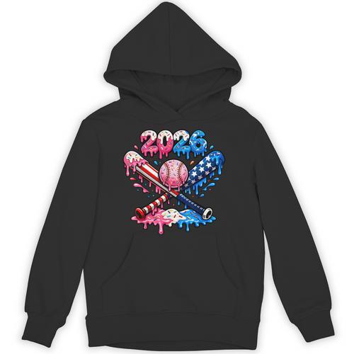 2026 American Flag Baseball Ice Cream Drip Bats Boys Unisex Hoodie - Sportilla