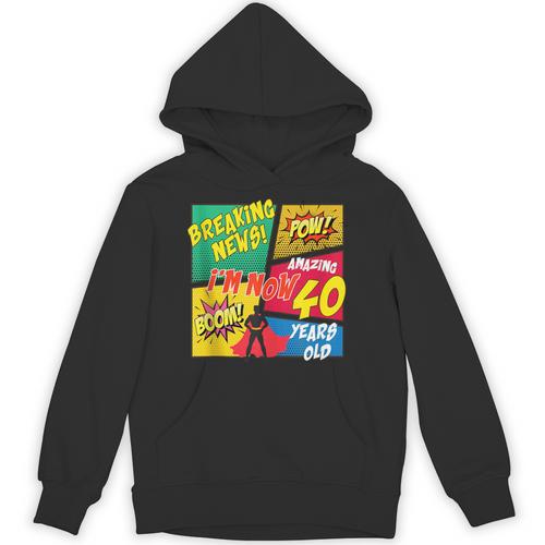40 Years Old Birthday Comic Style Book Lover Party Unisex Hoodie - Bookorys CA