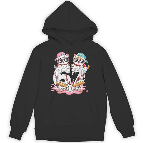 67 Meme Kawaii Cats Baseball Ice Cream Drip 6 7 Kids Unisex Hoodie - Sportilla