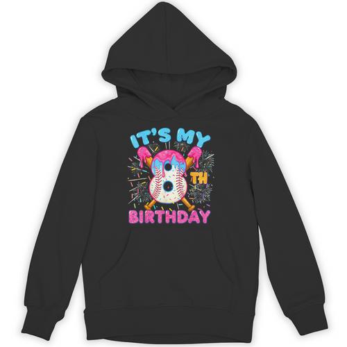 8th Birthday Baseball 8 Year Old Ice Cream Drip Boy Baseball Unisex Hoodie - Sportilla